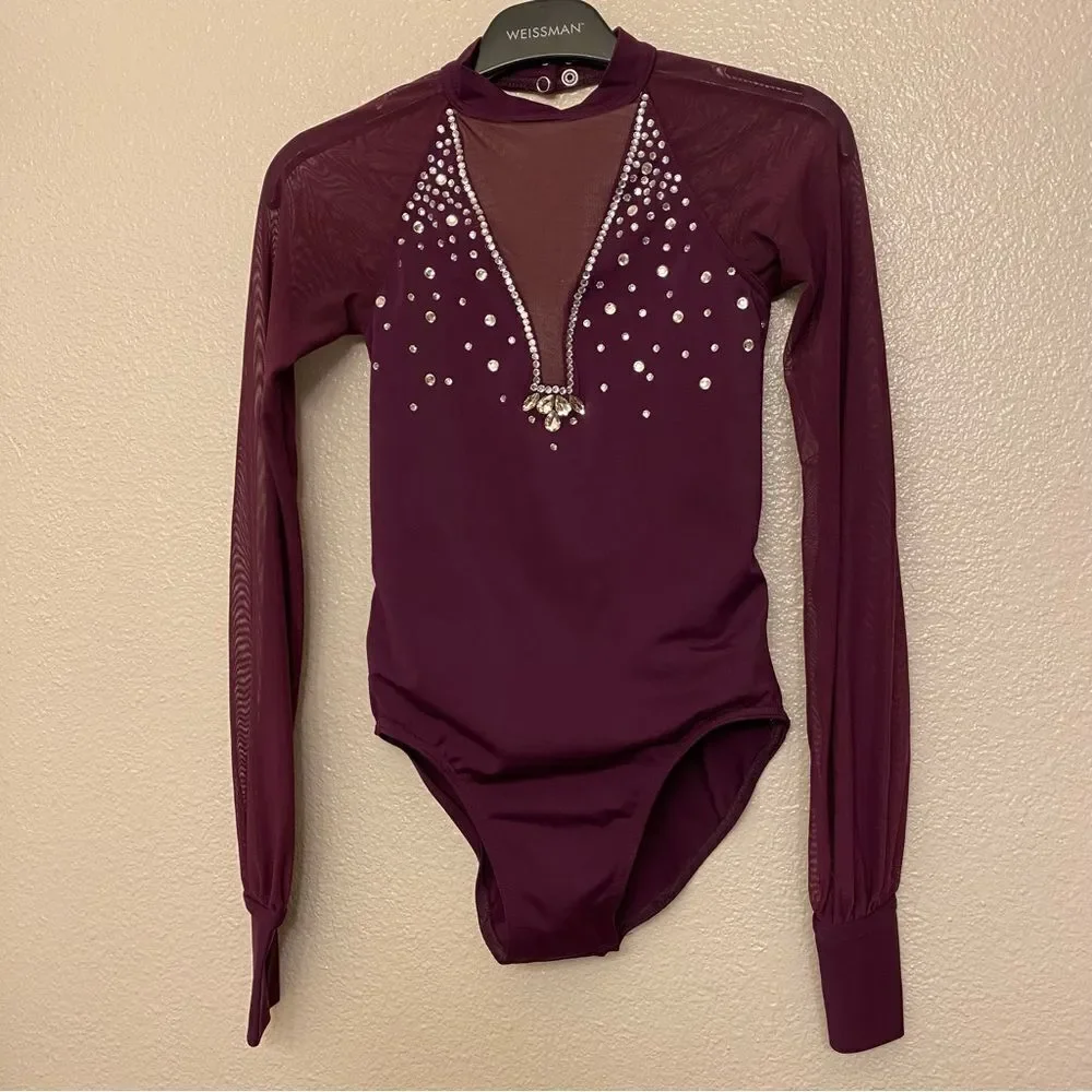 Weissman solo Dance costume purple illusion Poet Sleeve Leotard MT11817 MC